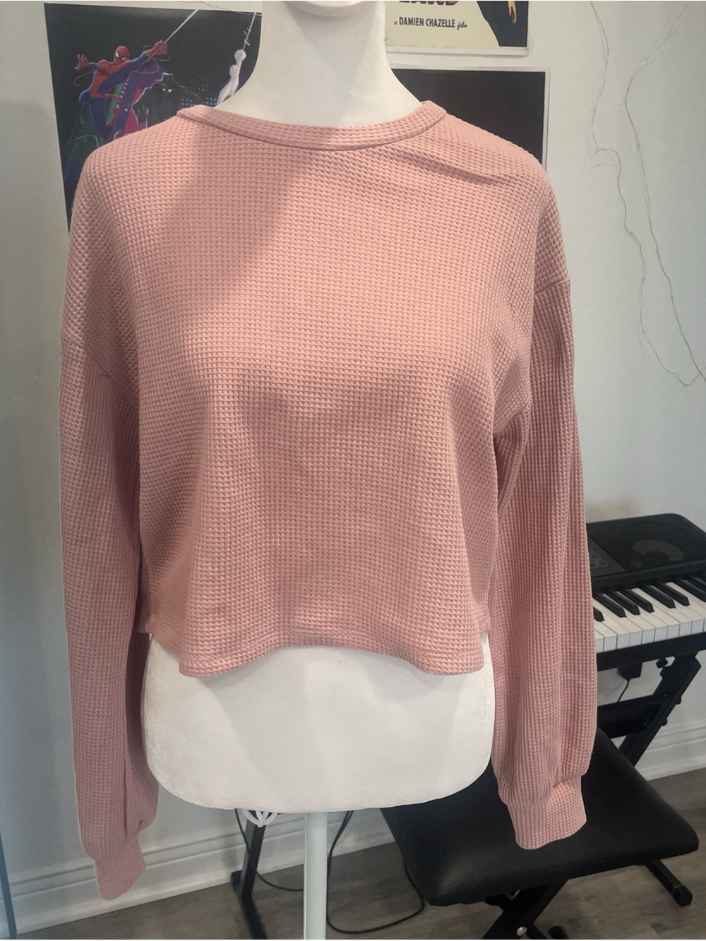 Forever 21 Waffle-Knit Cropped Long-Sleeve Top - Dusty Pink